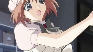 Slaves are tortured as hentai lesbians double-dildo fuck.