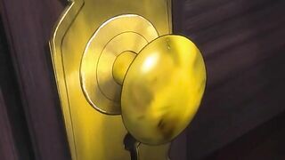 Slaves are tortured as hentai lesbians double-dildo fuck.