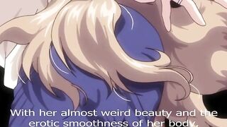 Hentai anime scene with three schoolgirls in BDSM and cum-dumpster positions.