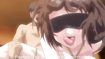 Hentai anime scene with three schoolgirls in BDSM and cum-dumpster positions.