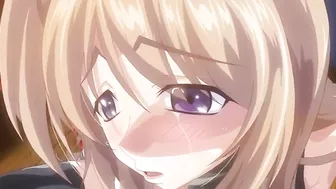 Hentai anime scene with three schoolgirls in BDSM and cum-dumpster positions.