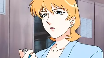 A lesbian vampire in a hentai scene binds and bites a nude schoolgirl.