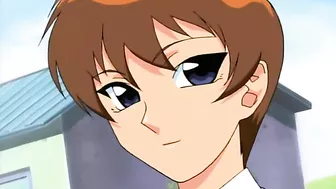 A lesbian vampire in a hentai scene binds and bites a nude schoolgirl.