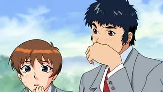 A lesbian vampire in a hentai scene binds and bites a nude schoolgirl.