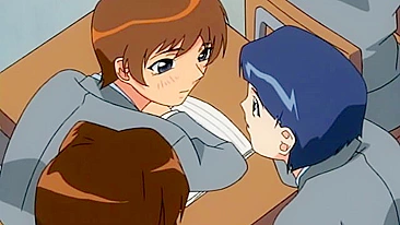 A lesbian vampire in a hentai scene binds and bites a nude schoolgirl.