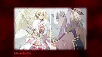 Ruvyrias, a holy knight, battles a tentacled monster that impregnates a busty anime elf-demon in hentai action.