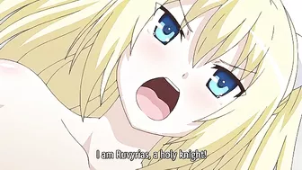 Ruvyrias, a holy knight, battles a tentacled monster that impregnates a busty anime elf-demon in hentai action.