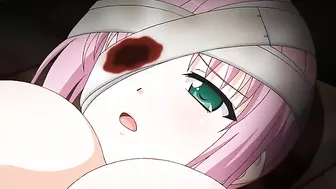 A pink-haired babe with large breasts is bound, teased and rough sexed in a hentai video.