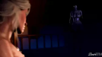 Triss and Yennefer engage in a hot lesbian sex scene where Triss dominates Yennefer with her massive futanari cock.