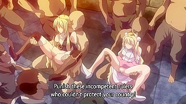 Blonde hentai princesses are sexually assaulted by raunchy pirates in a graphic scene.