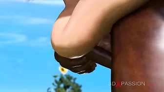 Hardcore hentai scene featuring a sweet schoolgirl getting fucked by a minotaur in an outdoor setting.