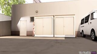 A petite blonde teen is sexually pleasured by a 3D futanari cock in an alleyway.