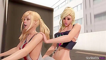 A petite blonde teen is sexually pleasured by a 3D futanari cock in an alleyway.