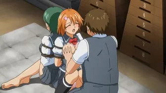 Hentai video - Busty teacher masturbates while schoolgirls get facials.