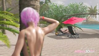 Hentai video - Futanari girls sex on beach with masturbation.