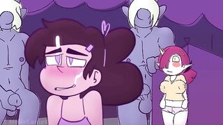 The cross-dressing cum princess Marco Diaz is anally penetrated and double-teamed by futa monsters in this hentai scene.
