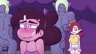 The cross-dressing cum princess Marco Diaz is anally penetrated and double-teamed by futa monsters in this hentai scene.