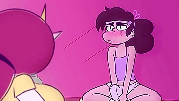The cross-dressing cum princess Marco Diaz is anally penetrated and double-teamed by futa monsters in this hentai scene.