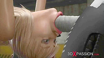 Sci-fi hentai scene featuring a female android and a girl engaged in oral sex.