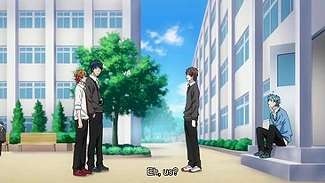 Yaoi students in a hentai threesome at school.