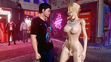 Hentai babe gets blowjob from 3D dickgirl on the street.