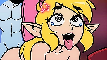Hentai cartoon shows femboy spreading his butt for sharks to save Zelda.