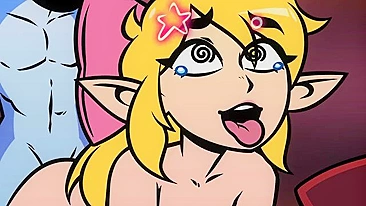 Hentai cartoon shows femboy spreading his butt for sharks to save Zelda.