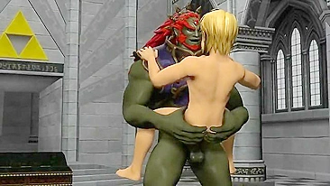 Link got fucked hard by the troll king in a hentai-style porno.