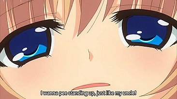 A petite schoolgirl masturbates with a large dick in public.