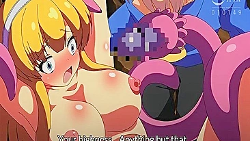 Valkyrie Hazard, a demon futanari with tentacle girls, engages in an orgy fuck with warrior girls.