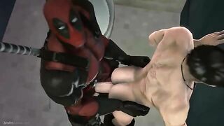 Deadpool fucks a guy in the bathroom with hentai-style action.