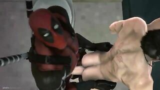 Deadpool fucks a guy in the bathroom with hentai-style action.