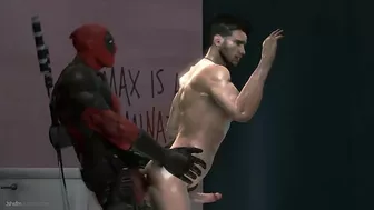 Deadpool fucks a guy in the bathroom with hentai-style action. Deadpool fucks a guy in the bathroom with hentai-style action.