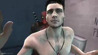 Deadpool fucks a guy in the bathroom with hentai-style action.