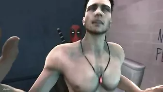 Deadpool fucks a guy in the bathroom with hentai-style action.