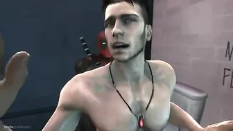 Deadpool fucks a guy in the bathroom with hentai-style action.