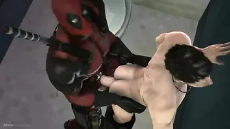 Deadpool fucks a guy in the bathroom with hentai-style action.