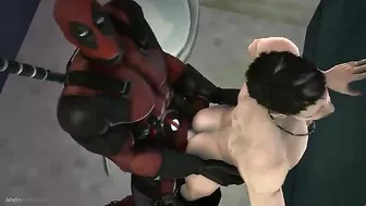 Deadpool fucks a guy in the bathroom with hentai-style action.