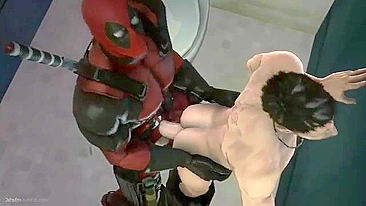 Deadpool fucks a guy in the bathroom with hentai-style action.