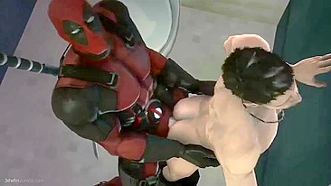 Deadpool fucks a guy in the bathroom with hentai-style action.