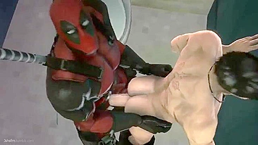 Deadpool fucks a guy in the bathroom with hentai-style action.