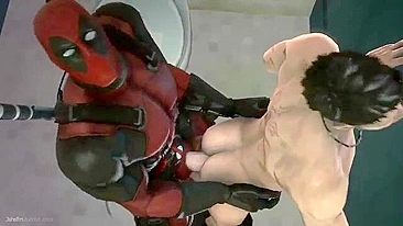 Deadpool fucks a guy in the bathroom with hentai-style action.