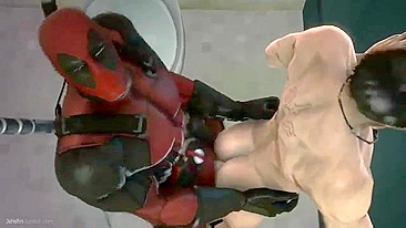 Deadpool fucks a guy in the bathroom with hentai-style action.