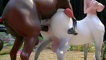 Futanari centaurs engage in passionate sex in a lush forest setting.