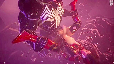 Spider-Man is anally penetrated by Venom in a 3D cartoon hentai animation.