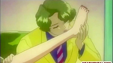 Hentai schoolgirl teases with foot until orgasm.