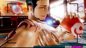 Hentai muscular Asian men engage in anal play with sex toys.