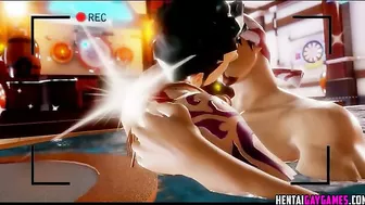 Hentai muscular Asian men engage in anal play with sex toys.