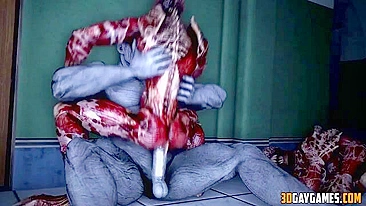 Hentai gay zombie sex scene with a 3D animation style and an intense atmosphere.