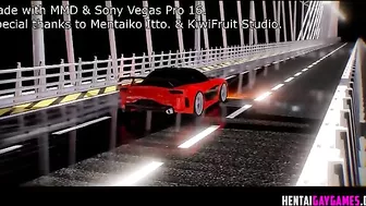 Sexy hentai superheroes have a wild ride in their sports car.